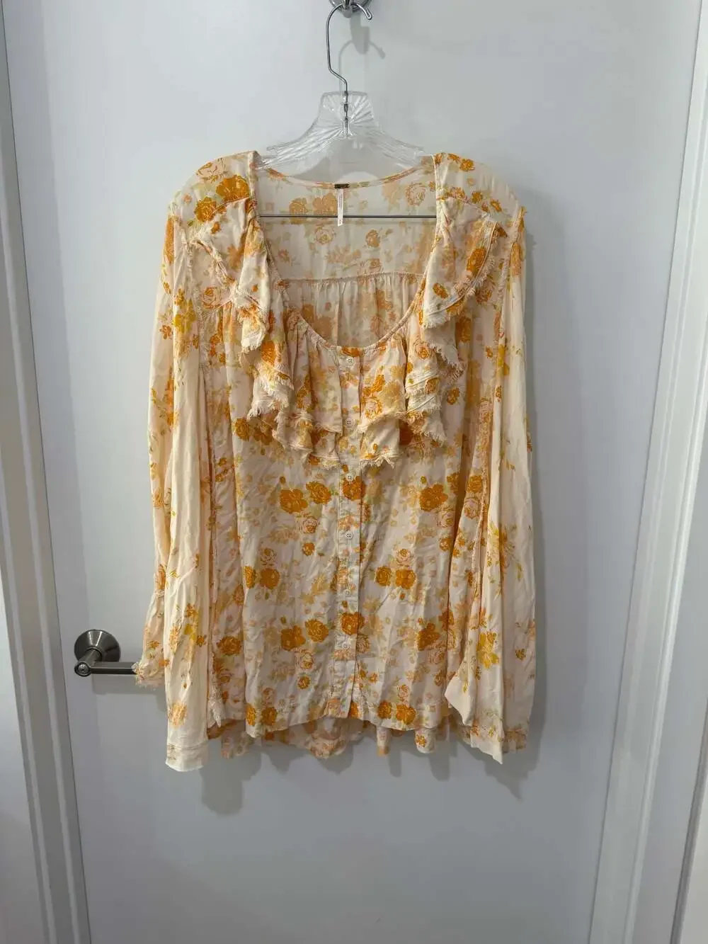 Free People Loretta Printed Oversized Ruffle Bell Sleeve Tunic Top in Tea Combo